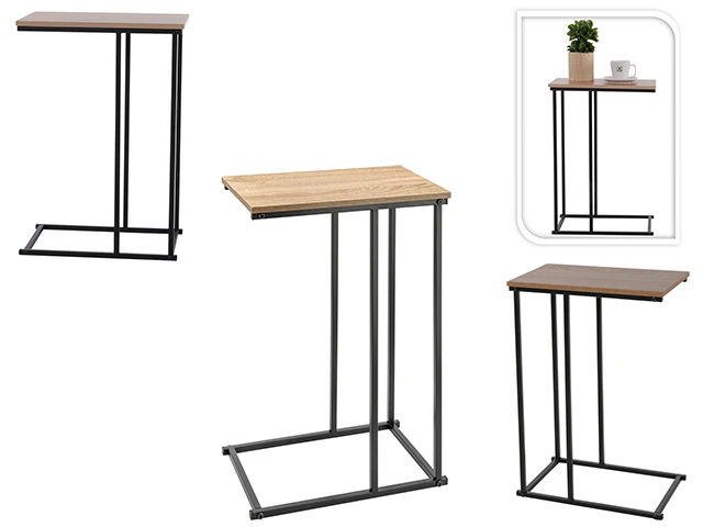 Masă auxiliară laterală 40X26X58cm H&S, metal/MDF, natural