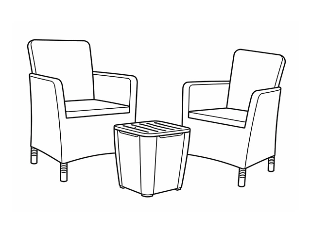 Set mobilier Trenton 3 unitati: masa 39X39X42 cm, 2 fotoli 63X60X85 cm, cappucino