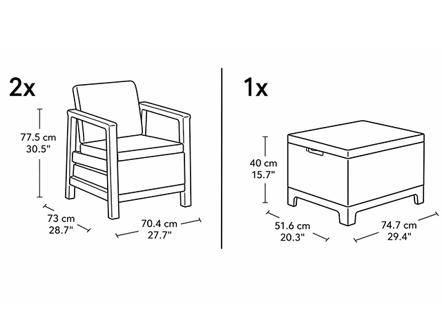 Set mobilier Scandi 3 unitati: masa 52X75X40 cm, 2 fotoli 70X73X77 cm, gri/grafit