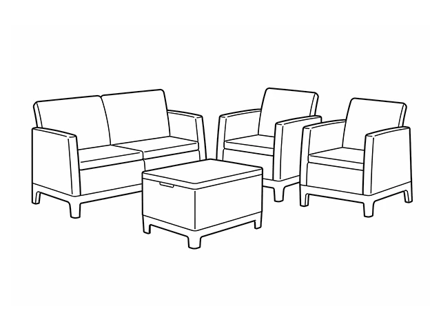 Set mobilier Scandi 4 unitati: masa 52X75X40 cm,2 fotoli 70X73X77 cm, canapea, bej-bej deschis