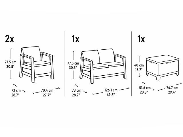 Set mobilier Scandi 4 unitati: masa 52X75X40 cm,2 fotoli 70X73X77 cm, canapea, bej-bej deschis