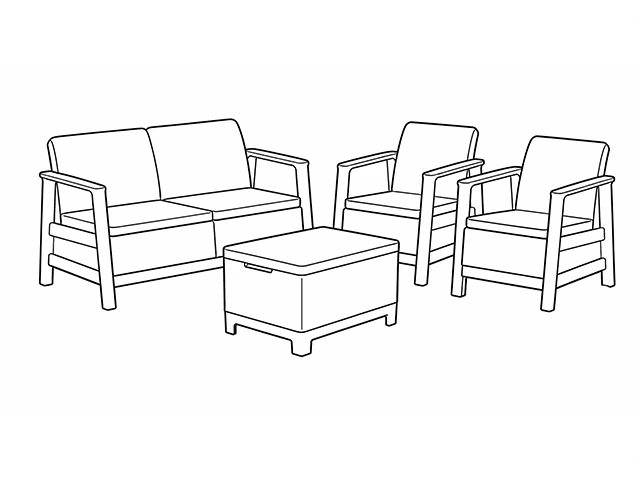 Set mobilier Scandi Forma 4 unitati: masa 51.6X74.7X40 cm, 2 fotoli 67.7X77.5X68 cm, canape, gri/bej