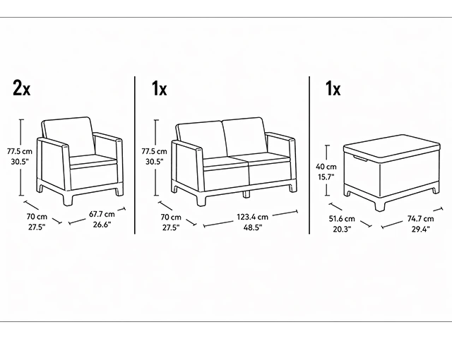 Set mobilier Scandi Forma 4 unitati: masa 51.6X74.7X40 cm, 2 fotoli 67.7X77.5X68 cm, canape, gri/bej