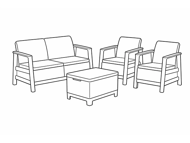 Set mobilier Scandi Linea 4 unitati: masa 51.6X74.7X40 cm, 2 fotoli 70.4X73X77.5 cm, canapea,  gri/grafit