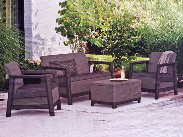 Set mobilier Scandi Linea 4 unitati: masa 51.6X74.7X40 cm, 2 fotoli 70.4X73X77.5 cm, canapea,  gri/grafit