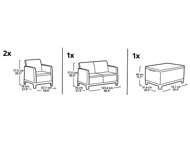 Set mobilier Scandi Forma 4 unitati: masa 51.6X74.7X40 cm,2 fotoli 70.4X73X77.5 cm, canapea, gri/soft bej
