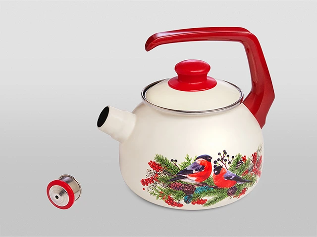 Ceainic emailat Mugurari D20 cm, 2.5 l, maner bachelit, cu fluier