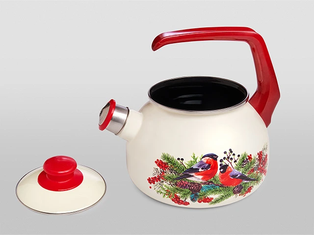 Ceainic emailat Mugurari D20 cm, 2.5 l, maner bachelit, cu fluier