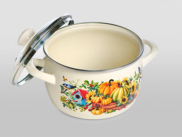 Cratita emailata Dovleac 16 cm, 2.4 l, capac din sticla