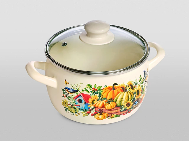 Cratita emailata Dovleac 18 cm 3.3 l, capac din sticla