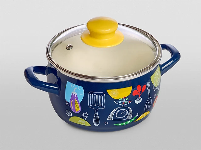 Set cratite emailat Appetit 3buc, capac din sticla