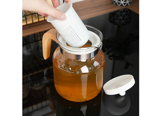 Ceainic pentru infuzie EH 1.5l, din sticla cu maner din lemn