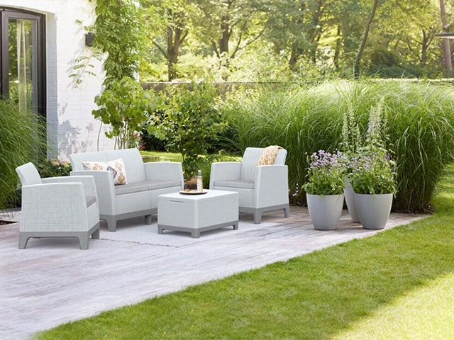 Set mobilier Scandi Forma 4 unitati: masa 51.6X74.7X40 cm, 2 fotoli 67.7X77.5X68 cm, canape, gri/bej