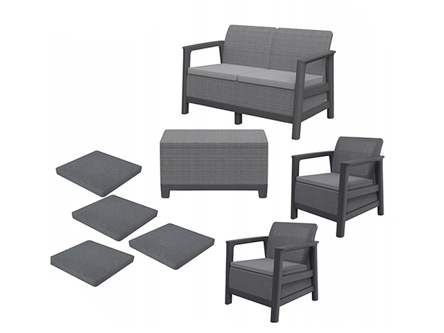 Set mobilier Scandi Linea 4 unitati: masa 51.6X74.7X40 cm, 2 fotoli 70.4X73X77.5 cm, canapea,  gri/grafit