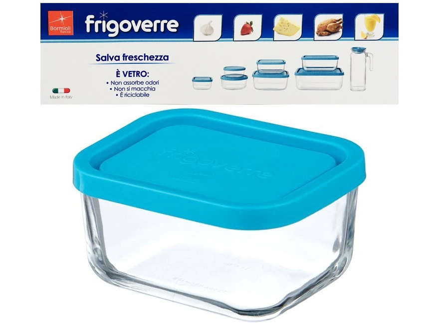 Recipient cu capac Frigovere 0,5L, sticlă, transparent/albastru 