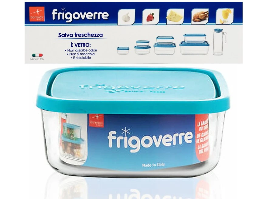 Recipient cu capac Frigovere  3.37l, 22X22cm, sticlă, transparent/albastru