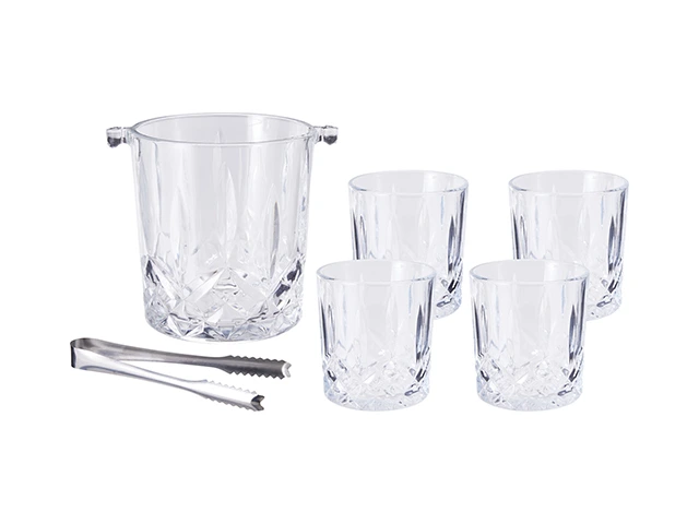 Set pentru whiskey EH, 6 piese: 4 pahare tip tumbler, frapiera, cleste