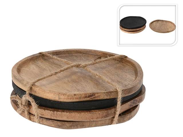 Set 4 farfurii din lemn D17cm, lemn de mango