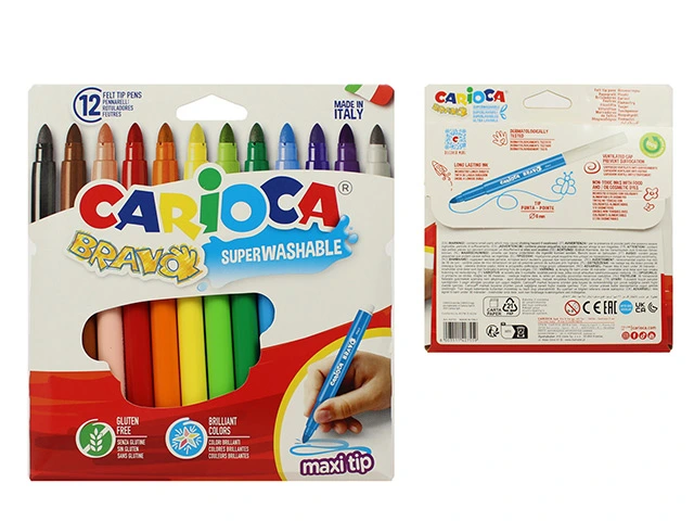Set markere 12 buc Carioca Bravo super lavabile