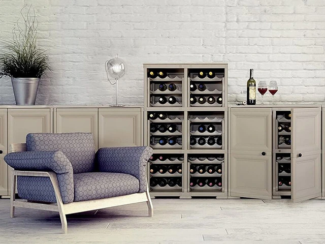 Etajera pentru depozitare 72 sticle, 6 module, 18 rafturi Omnimodus, culoarea bej