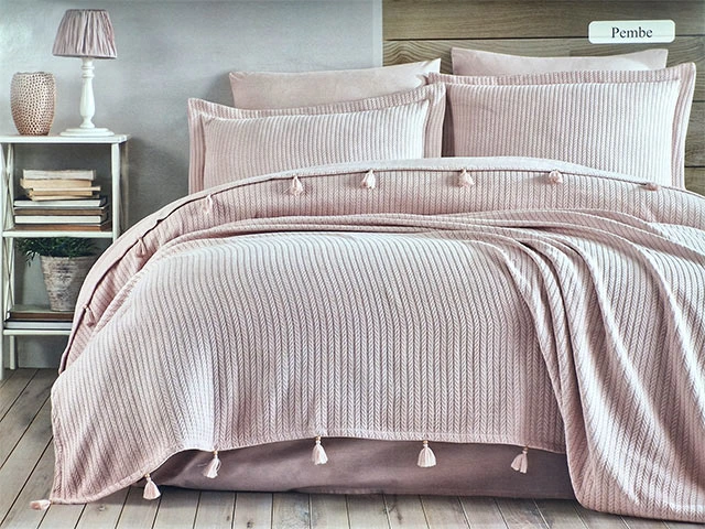 Lenjerie de pat 2 persoane NH Pike Pink 100% bumbac: cuvertura de pat, cearsaf, 4 huse p/u perna