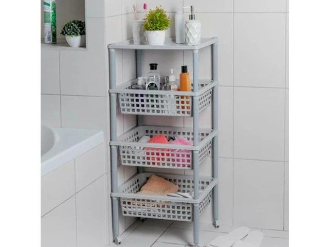 Etajeră cu 3 cosuri + 1 polita Eliza 42X29X88cm, pe roti, gri