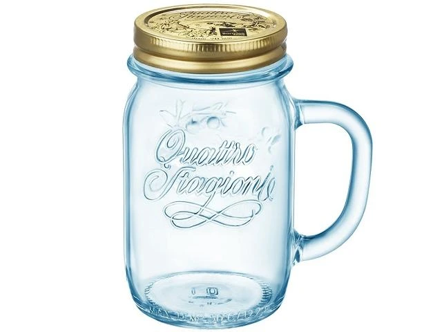 Borcan pentru bauturi 0.415l cu maner si capac Q.S., albastru