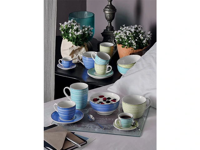 Set cafea 6 cesti cu farfurioare Tognana Bahamas, 3 culori, portelan