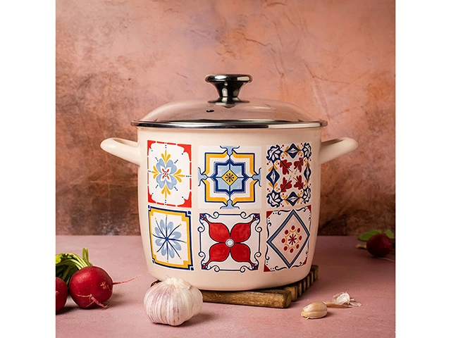 Cratita emailata Imperial 20cm, 5.1l, capac din sticla