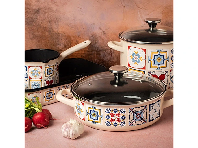Cratita emailata Imperial 20cm, 5.1l, capac din sticla