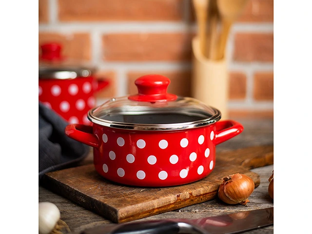 Cratita emailata Clasica 16cm, 1.5l, capac din sticla