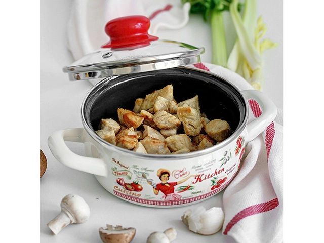 Cratita emailata Kitchen 20cm, 2.9l, capac din sticla