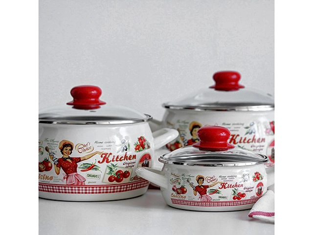 Cratita emailata Kitchen 20cm, 2.9l, capac din sticla