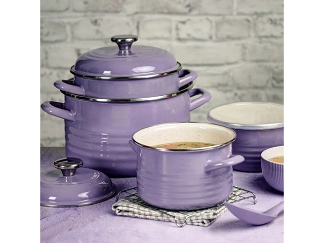 Cratita emailata Waves Violet 16 cm, 2 l, capac din metal