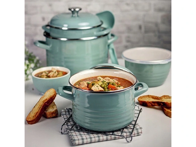 Cratita emailata Waves Green 20 cm, 4 l, capac din metal