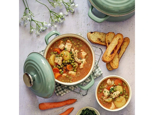 Cratita emailata Waves Green 20 cm, 4 l, capac din metal