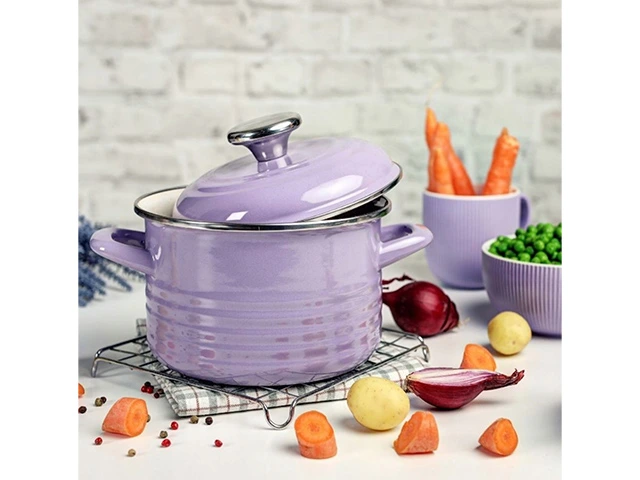 Cratita emailata Waves Violet 20 cm, 4 l, capac din metal