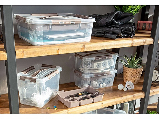 Organizator cu capac cu clame Econova Grand box 10l, 39X29X12.4cm