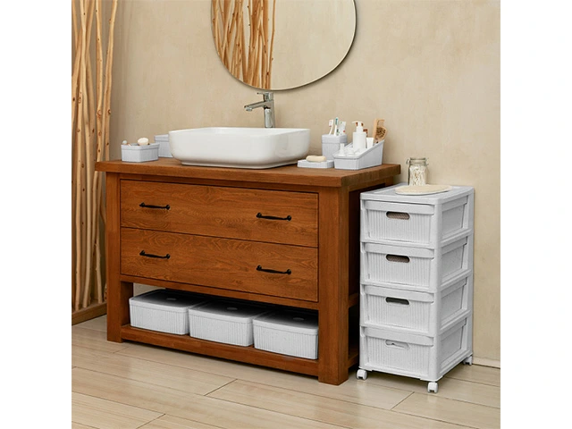 Comoda 4 sectiuni 30Х38.5Х69cm Econova Velvet, pe rotile, flack gri deschis