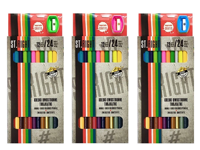 Set creioane colorate 12buc, 24culori, 18cm St.Right