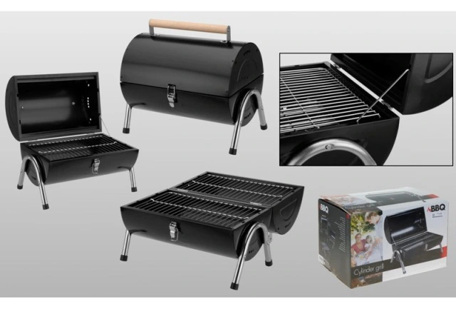 Gratar rotund cu picioare BBQ D42cm, H77cm, plasa, raft, 2 roti