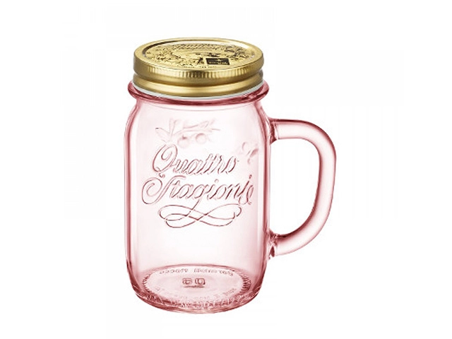 Borcan pentru bauturi 0.415l cu maner si capac Q.S., roz