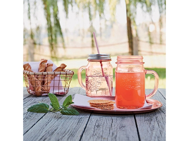 Borcan pentru bauturi 0.415l cu maner si capac Q.S., roz