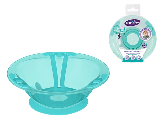 Farfurie adanca pentru copii pe ventuza Kidfinity 15cm, 300ml, verde
