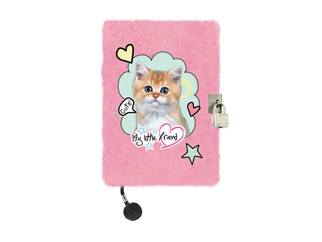 Jurnal cu lacat, A5, 96 foi, My Little Friend Cat, coperta plus roz