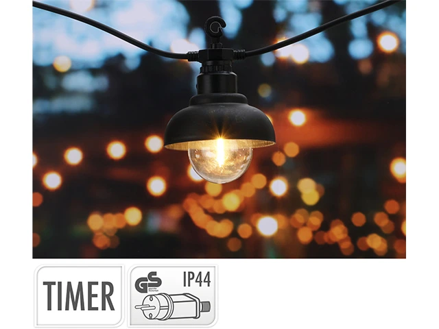Ghirlanda de exterior cu 10LED-uri, alb cald,7.5m, cablu negru