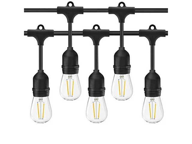 Ghirlanda de exterior 20 LED, alb cald, 12,5 m, cablu negru