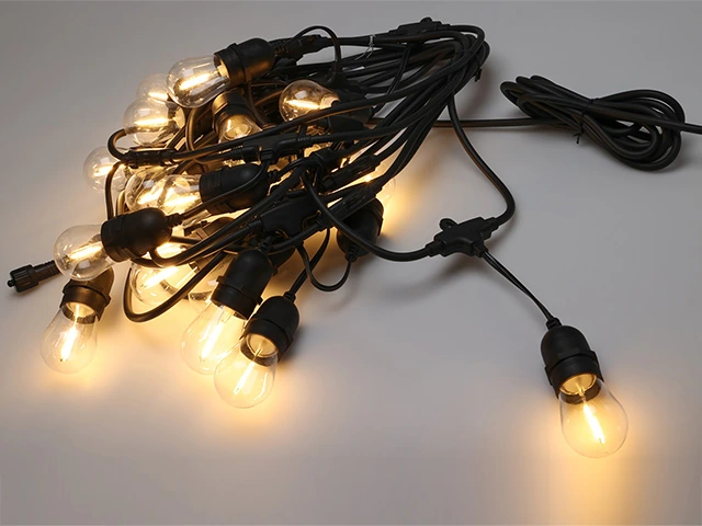 Ghirlanda de exterior 20 LED, alb cald, 12,5 m, cablu negru