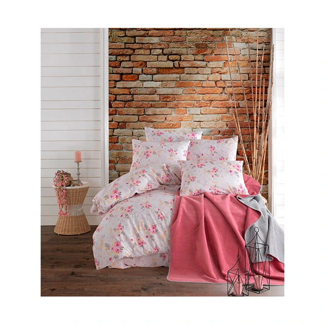 Lenjerie de pat 2pers NH Margarita bumbac, plapuma, cearsaf, 2 huse p/u perna, argintiu/roz