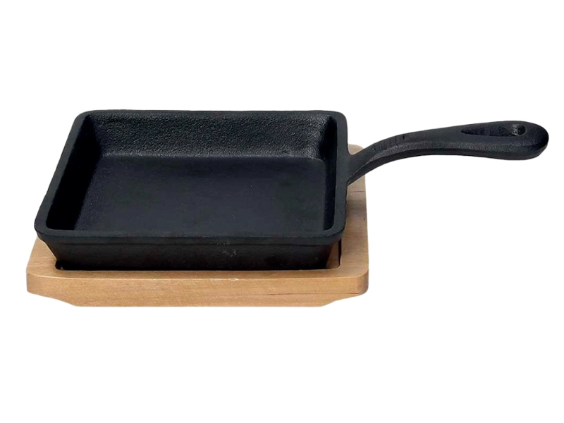 Tigaie din fonta 14X14 cm Tognana Fusion Taste pe suport de lemn